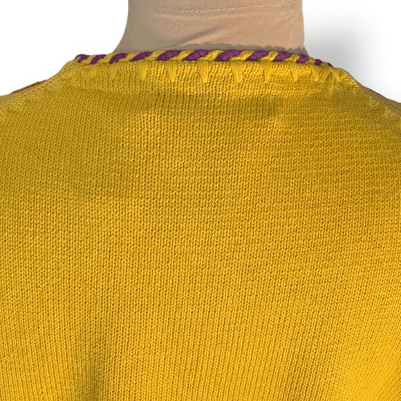 Vintage 90s Michael Simon For Henri Bendel Yellow Beaded Abstract Knit Cardigan - Picture 12 of 15